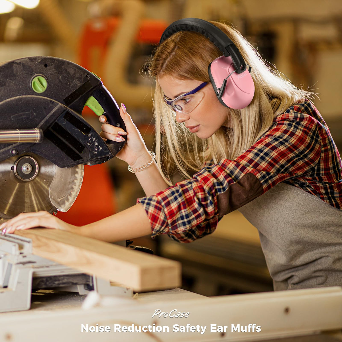 ProCase pink ear muffs close-up highlighting soft padding and adjustable headband