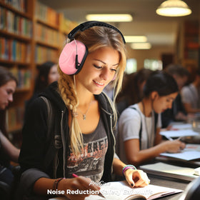 ProCase pink ear muffs in action at a construction site for noise protection