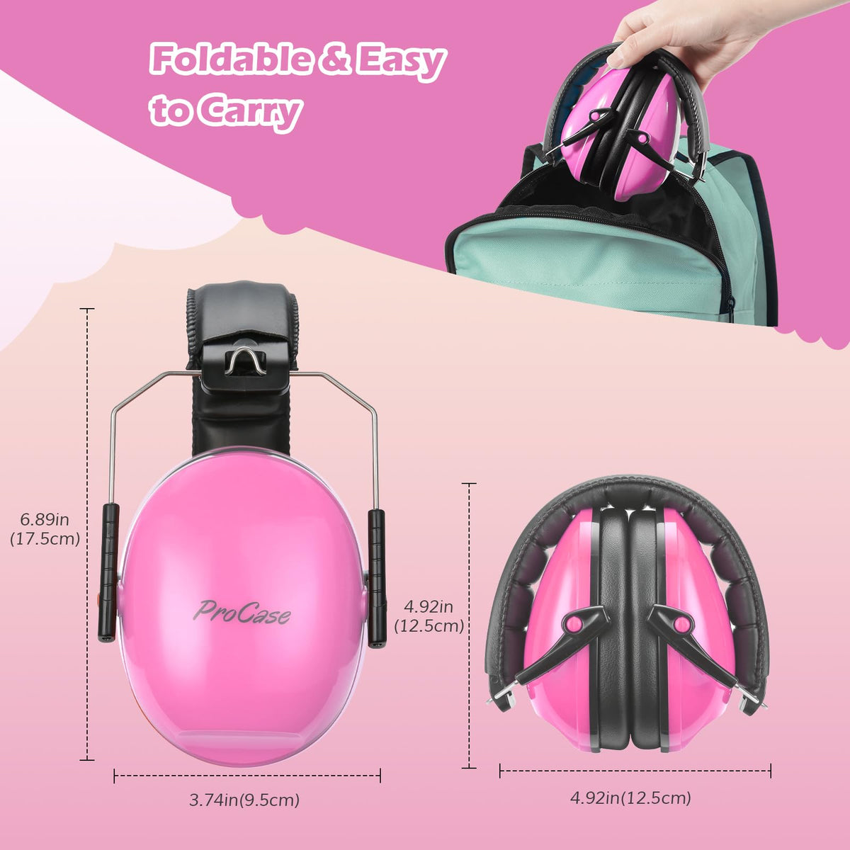 ProCase travel-friendly pink earmuffs for outings and flights with kids.