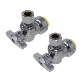 PROCURU pushfit angle stop valve two-pack with 1/2in nominal inlet for tool-free installation.