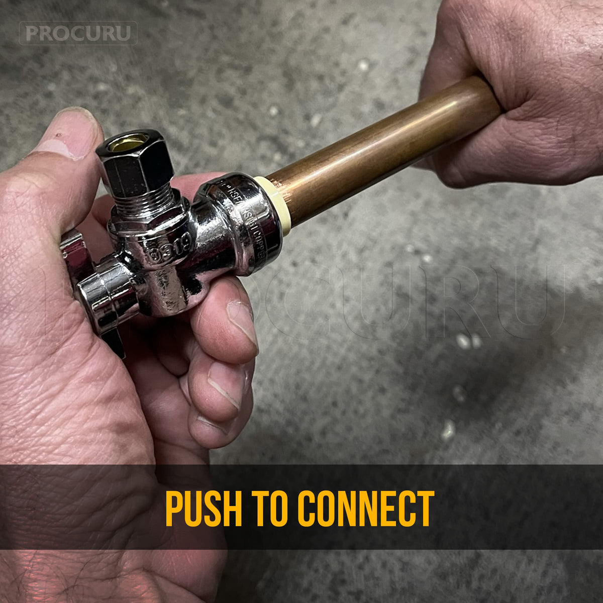 PROCURU angle stop valve under-sink installation showing neat plumbing and space-saving design.