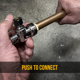 PROCURU angle stop valve under-sink installation showing neat plumbing and space-saving design.