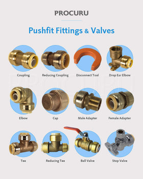 PROCURU connection with three-eighth-inch compression outlet enables faucet or toilet supply connections.