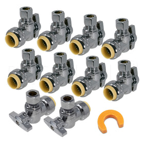 PROCURU PushFit angle stop valve assembly demonstrates easy connect-and-seal design for rapid shutoff.