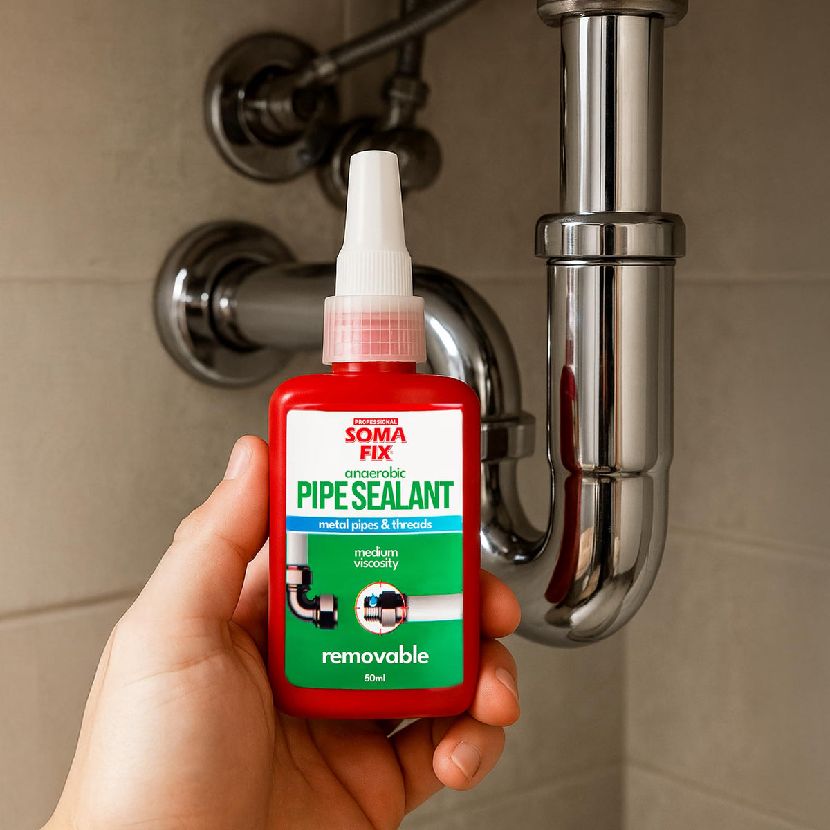 Professional Soma Fix bottle demonstrates easy 360 degree application for complete coverage.