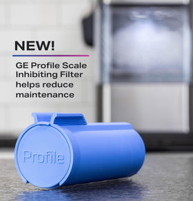 Profile scale-inhibiting cartridge enabling easy installation and fresher tasting ice