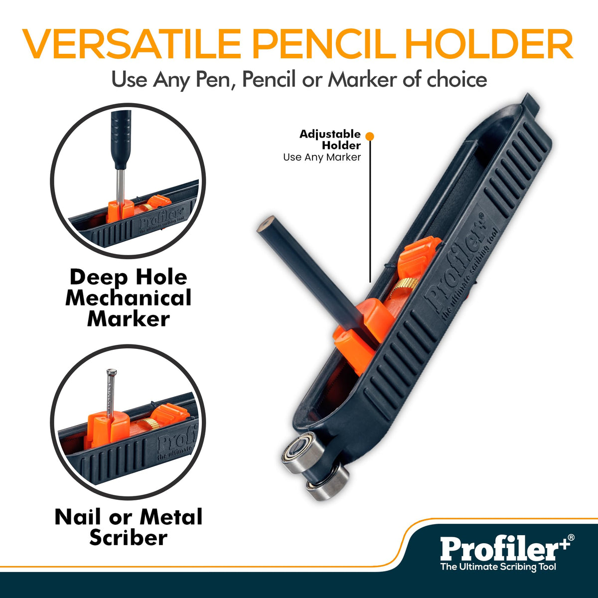 Profiler+ Contour gauge with marker holder fits Pica Dry pencils securely.