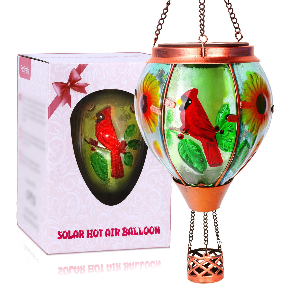 Profinella solar hot air balloon lantern with flame glows softly at night