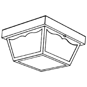 Progress Lighting flush-mount ceiling light suitable for indoor and outdoor use on a dimmed hallway