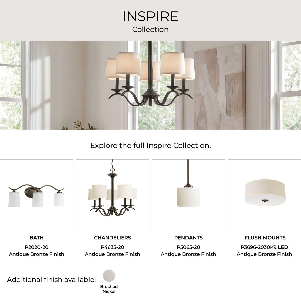 Progress Lighting Inspire P3713-20 ideal for hallways, bedrooms, foyers, and bathrooms
