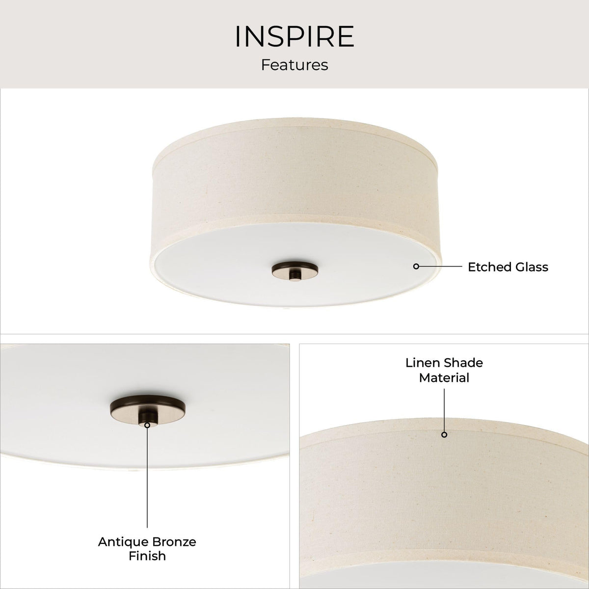 Progress Lighting Inspire P3713-20 off-white shade and etched glass diffuser for soft ambient glow
