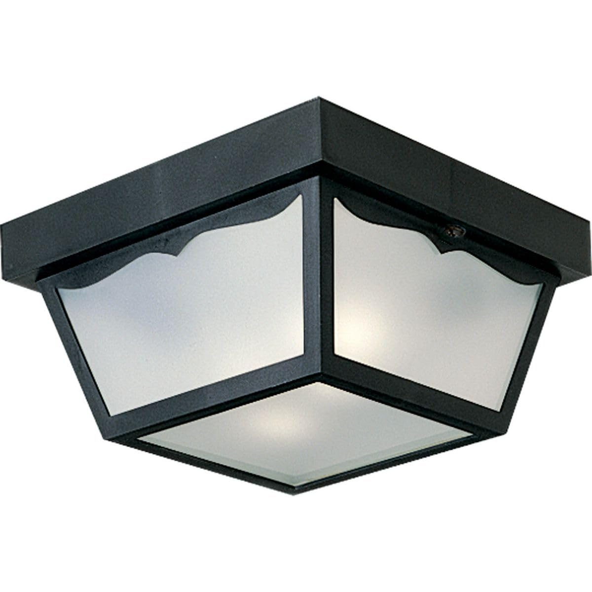 Progress Lighting two-light outdoor flush mount in black for curb appeal.