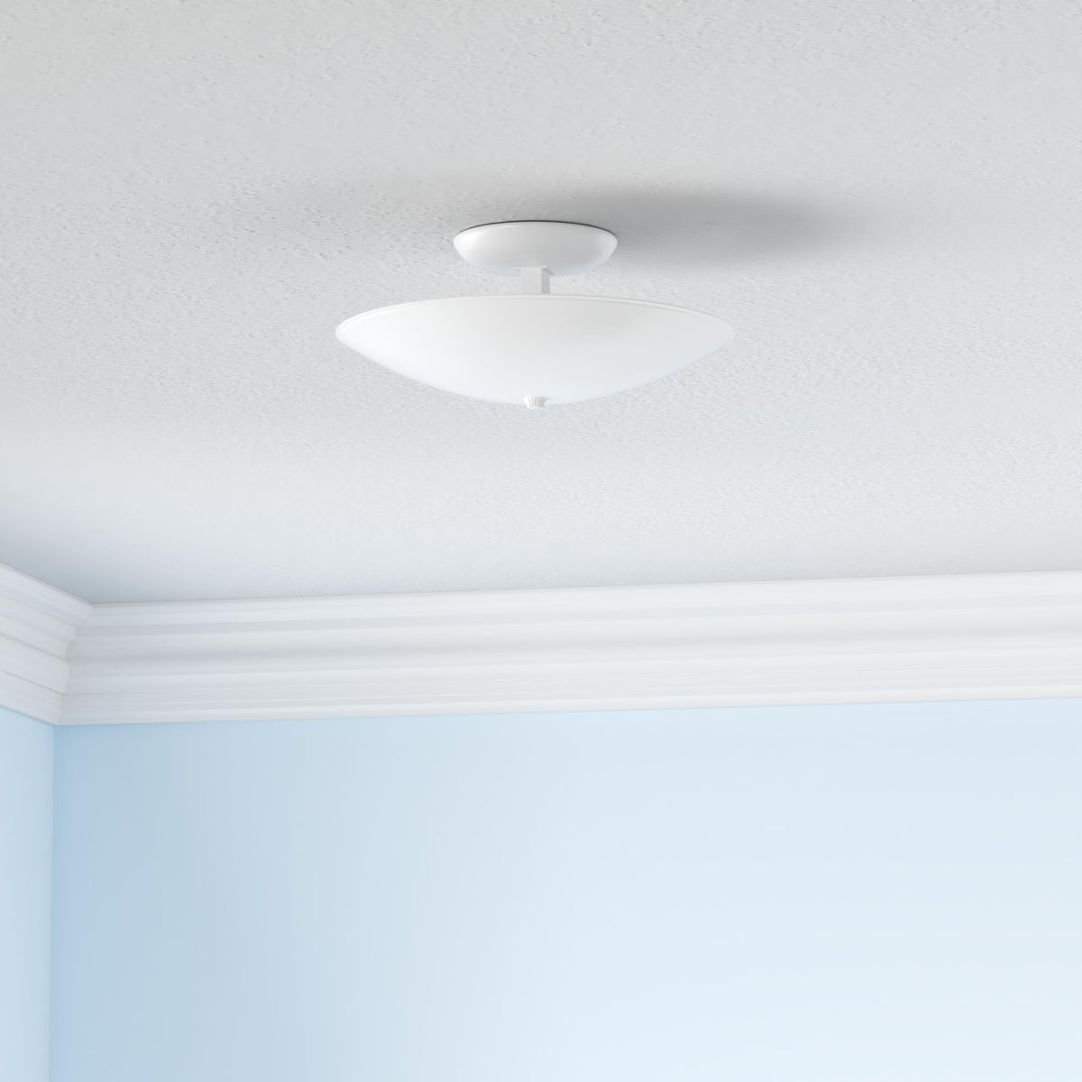 Progress Lighting white glass shade producing a soft glow for cozy bathrooms.
