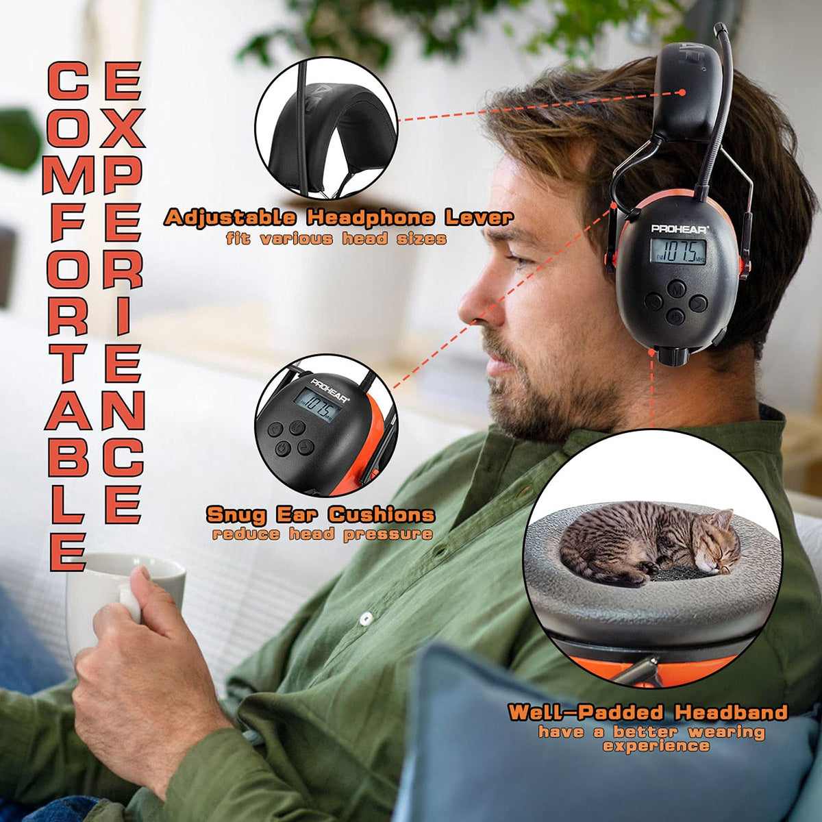 PROHEAR 027 adjustable cushions ensure a secure fit.
