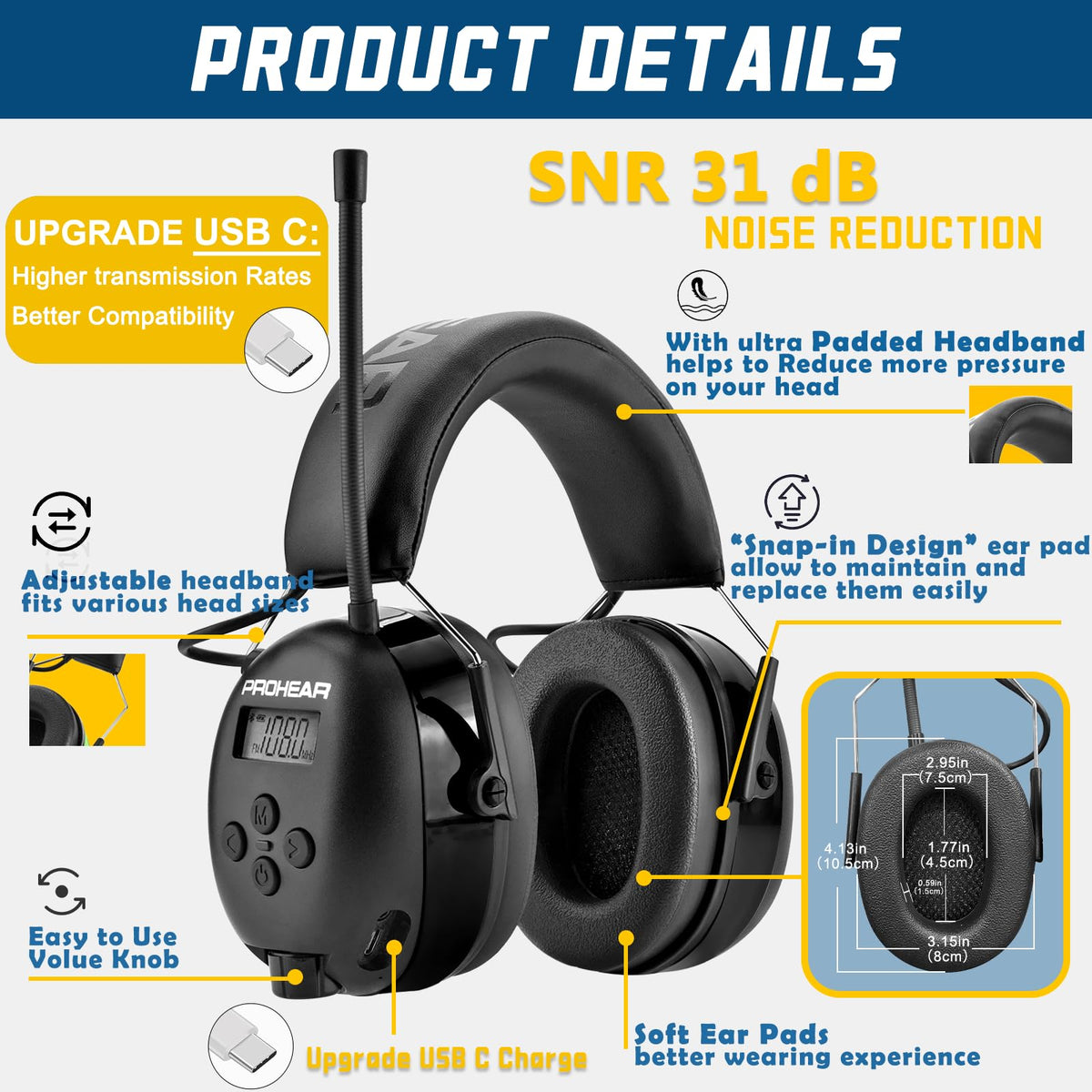 PROHEAR 033 31dB SNR reduces ambient noise during tasks.