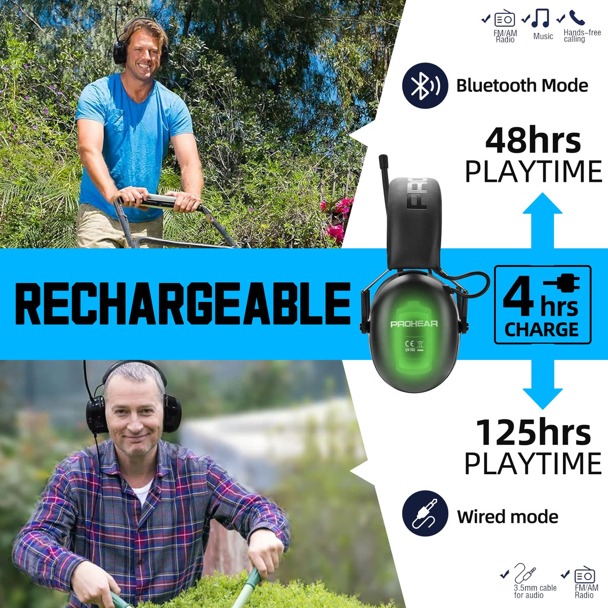 PROHEAR 033 FM/AM radio for live updates during outdoor tasks.