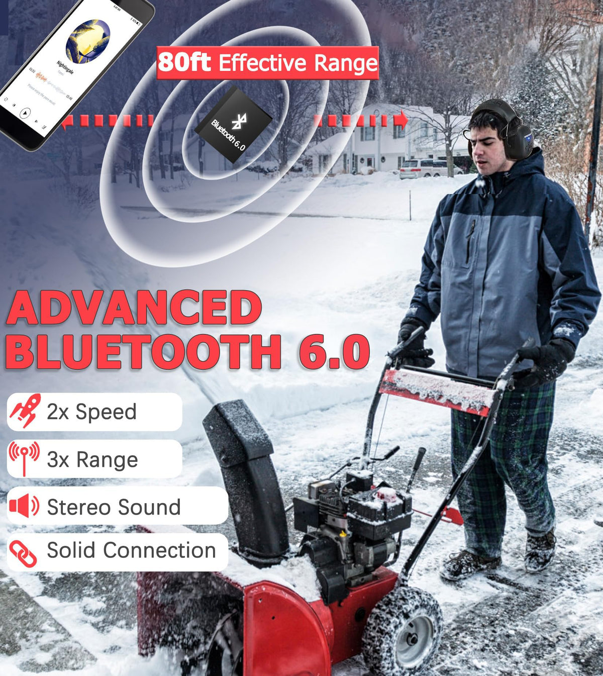 PROHEAR 037 red worn during mowing shows secure fit and hearing protection.