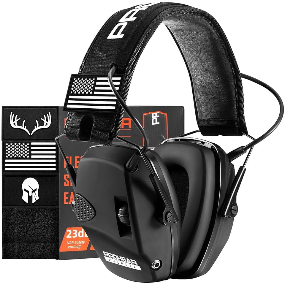 PROHEAR 066 earmuffs folded for compact storage, ideal for portable job sites.