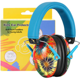 PROHEAR 032 kids earmuffs with fireworks pattern protect ears at loud events.