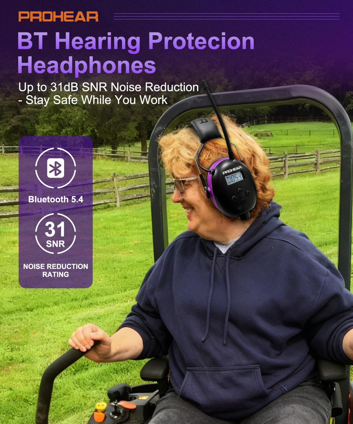 PROHEAR 033 worn on head demonstrating all-day comfort during mowing or gardening