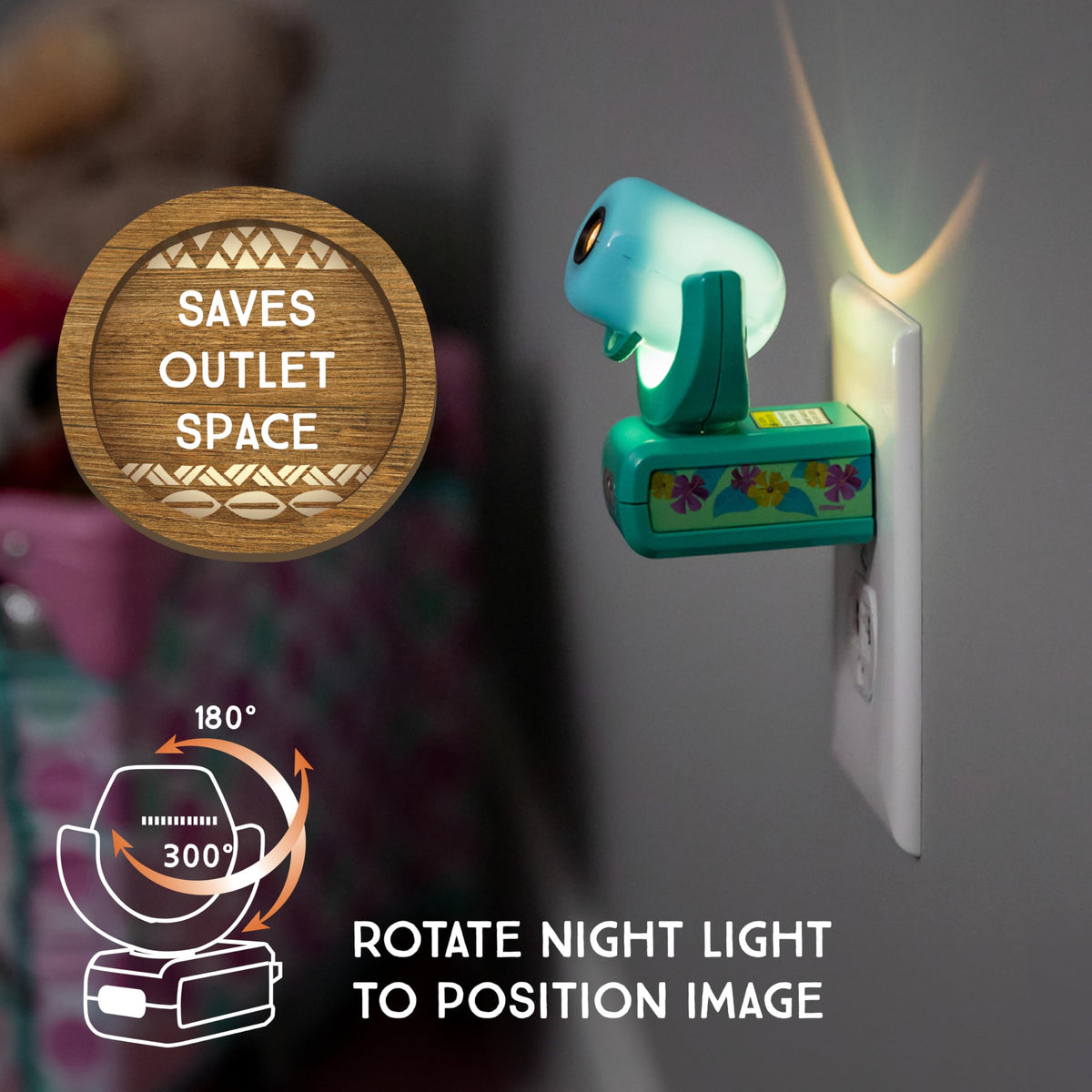 Projectables Moana night light projects Pua artwork on ceiling for gentle nighttime comfort.
