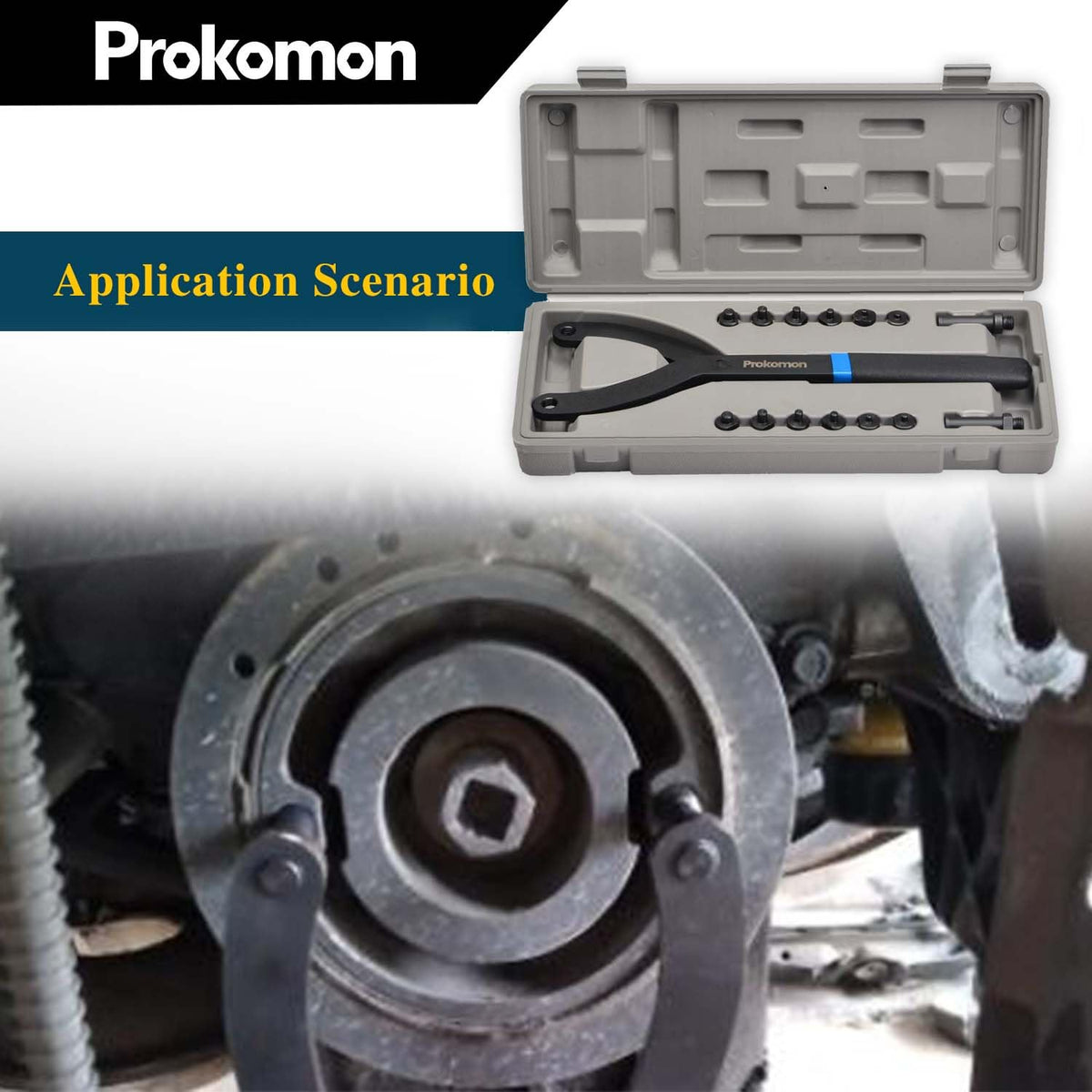 Prokomon in-use setup shows easy adjustment for precise pulley alignment.