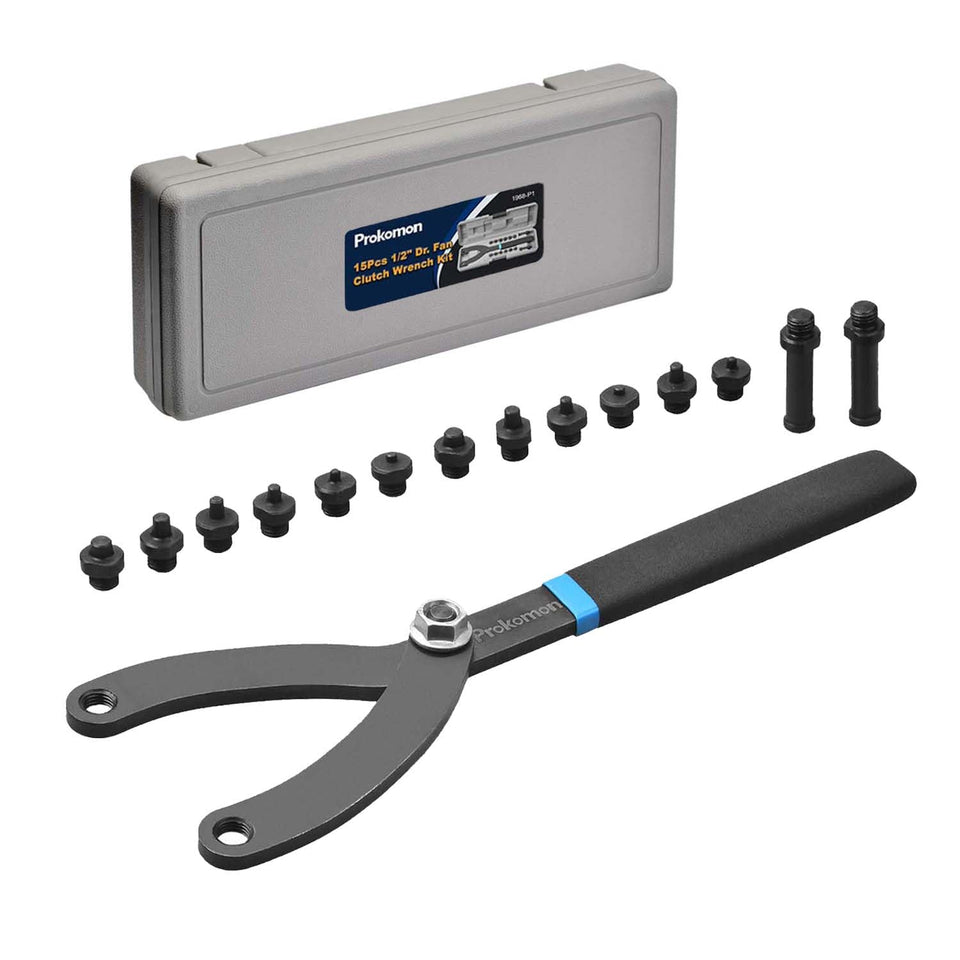 Prokomon pin wrench set with interchangeable pins for versatile pulley work.