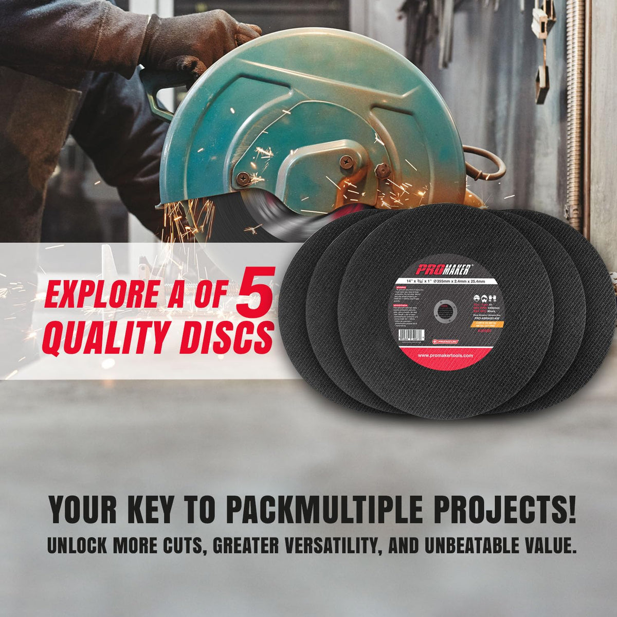 Promaker 14in cut-off wheel with resin bond maintains consistent performance
