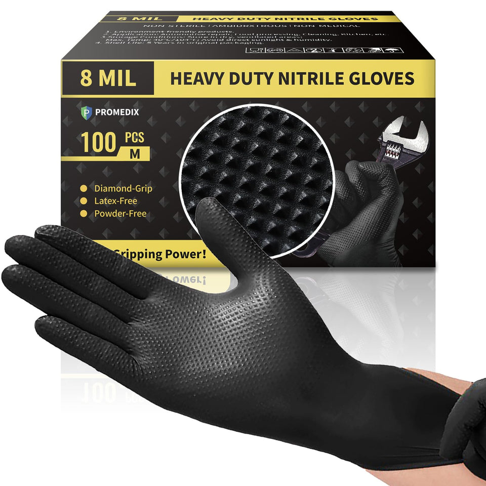 Promedix P heavy-duty nitrile gloves with diamond texture for superior grip