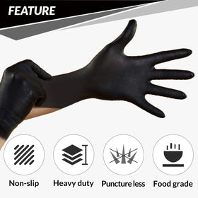 PROMEDIX P black disposable gloves designed for food handling with latex-free comfort.