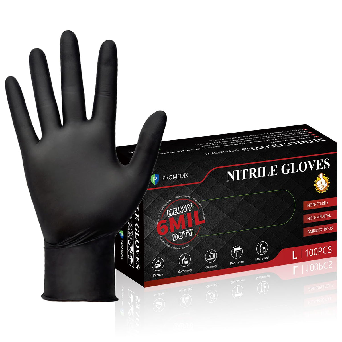 PROMEDIX P heavy-duty nitrile gloves with 6 mil thickness for puncture resistance.