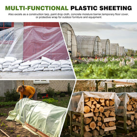 PROMORE 8x25 ft plastic sheeting shields gardens from debris and weather.