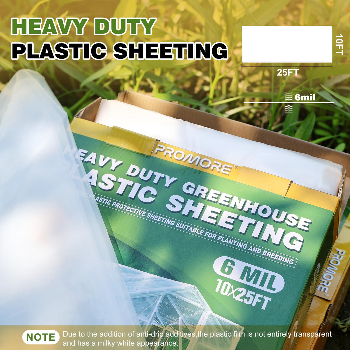 PROMORE greenhouse plastic diffuses light over 90% for even plant growth.