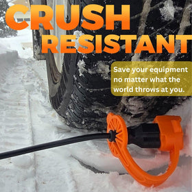 Durable rubber casing guards prongs against wear in harsh conditions.