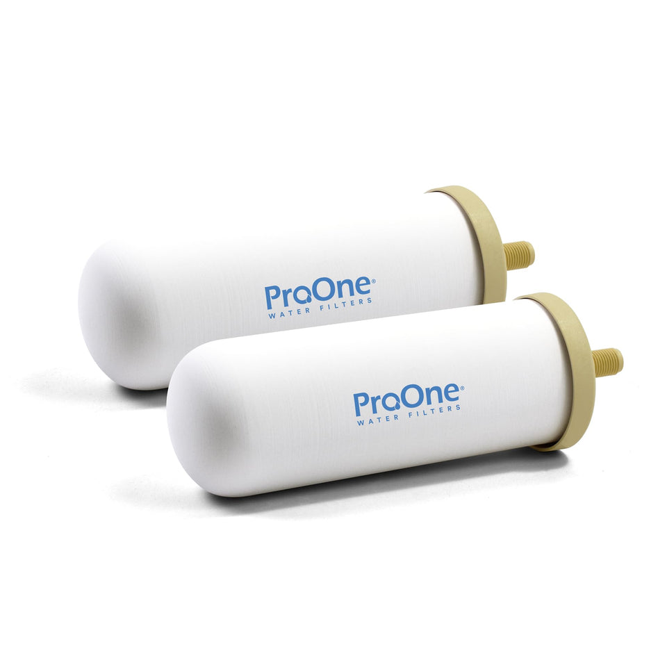 ProOne G-Series 7-Inch filter pack front view; compatible with gravity systems for clean drinking water.