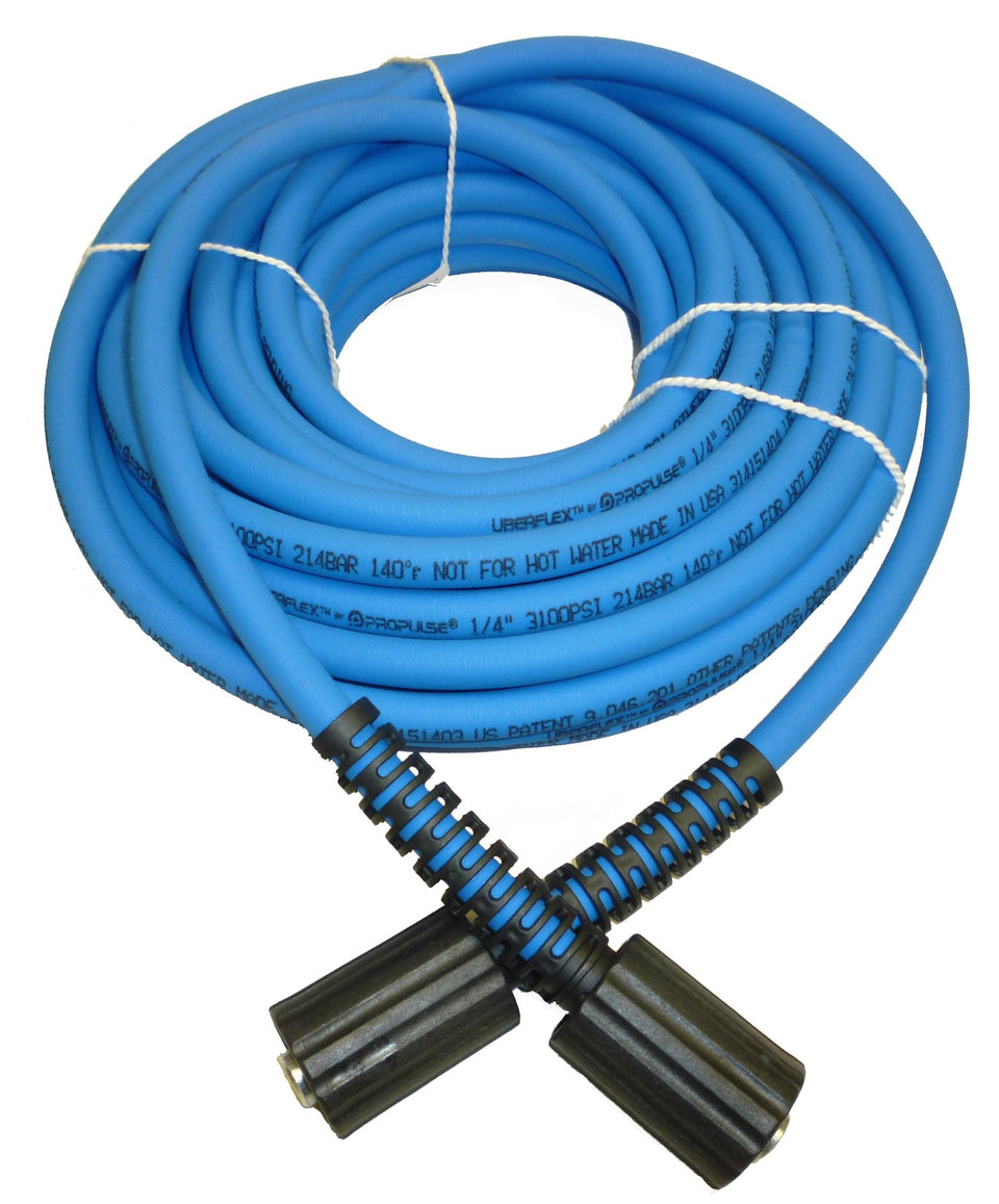 ProPulse UberFlex kink-resistance hose shown with 22mm-14 fittings for reliable cold-water cleaning