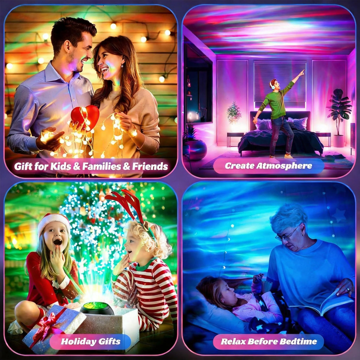 Proran Northern Lights Projector requires power; remote uses two batteries (not included)