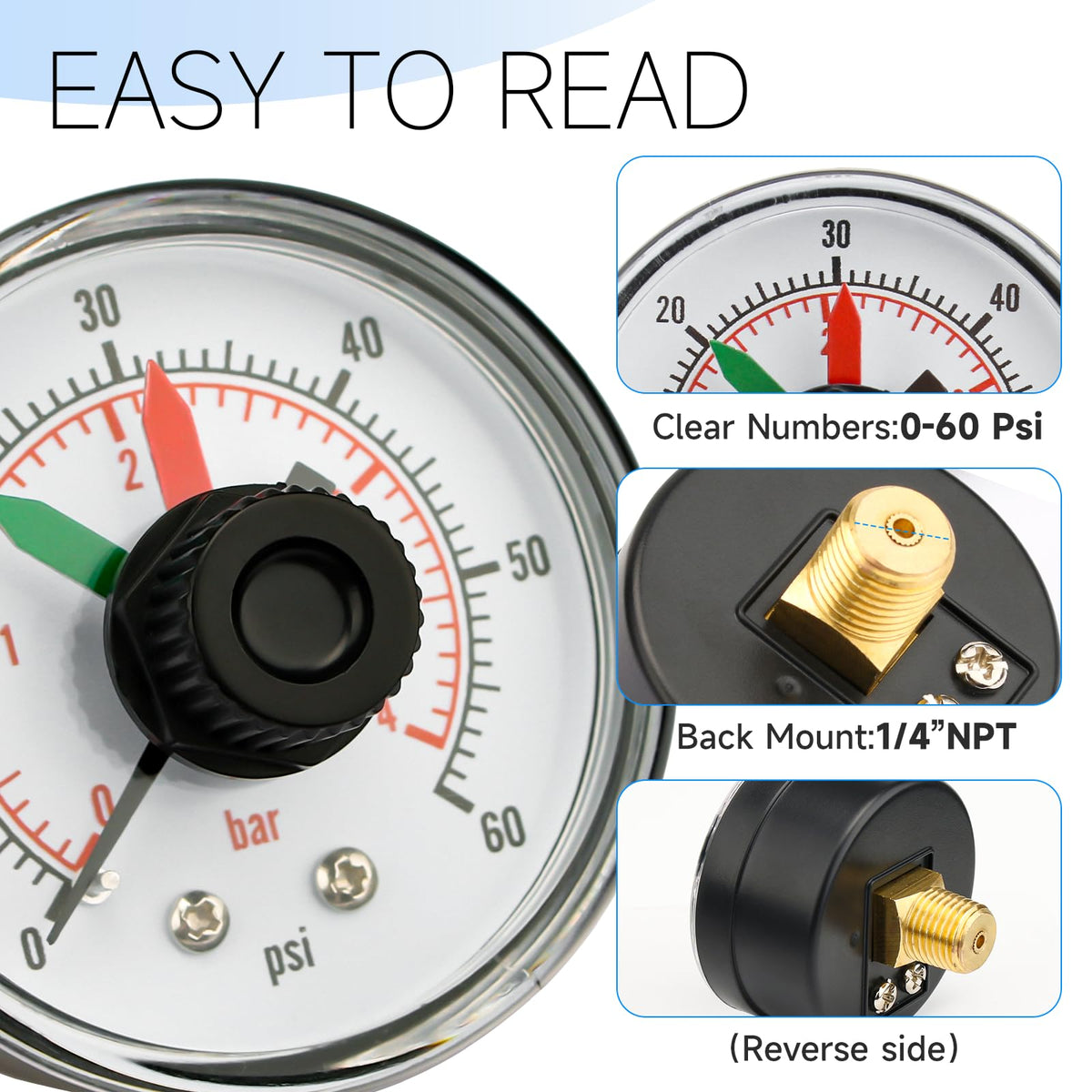 Prosocool ECX2712B1 2-inch dial provides readable, quick checks during pool season.