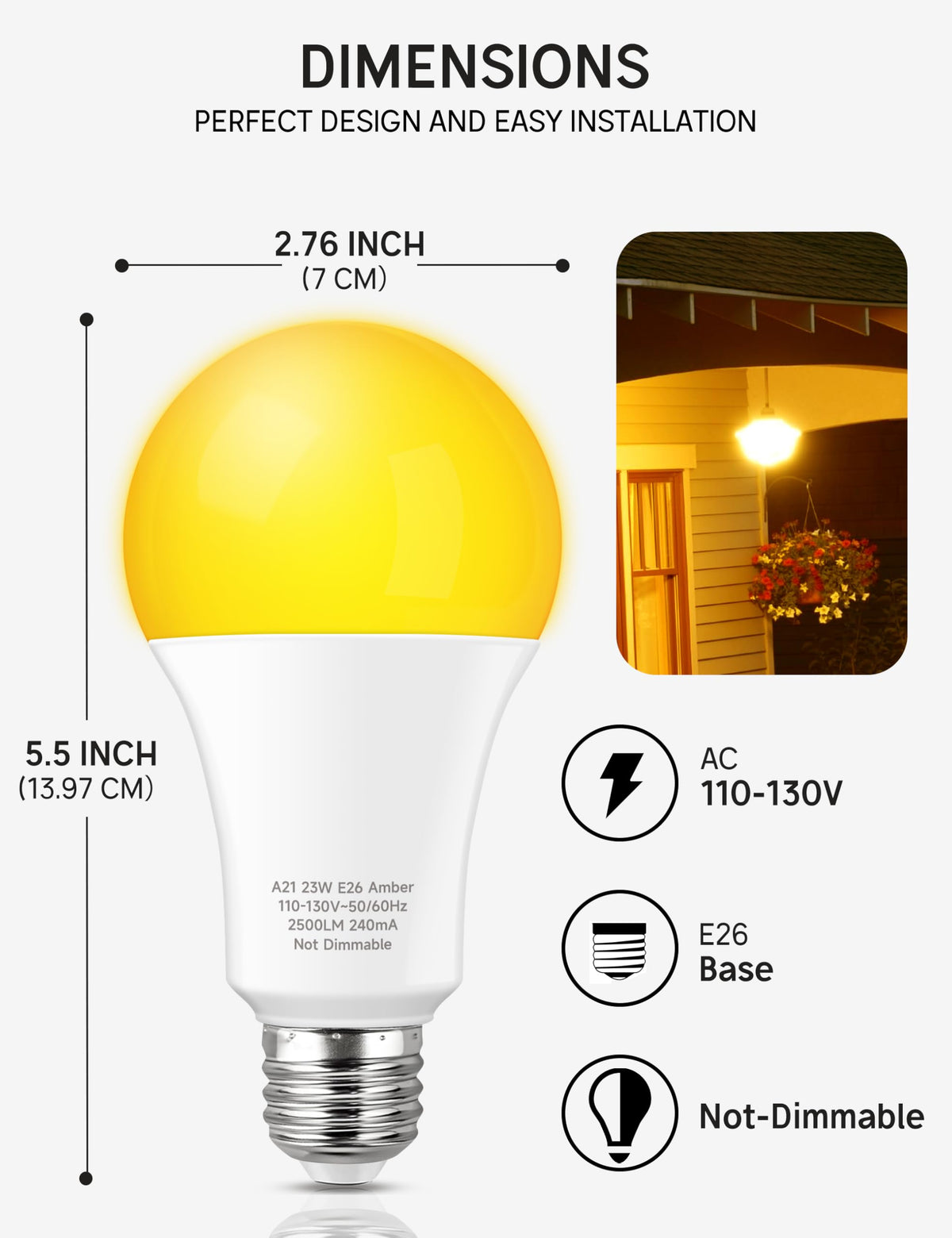 Prosperbiz amber yellow light bulb for garage and porch illumination