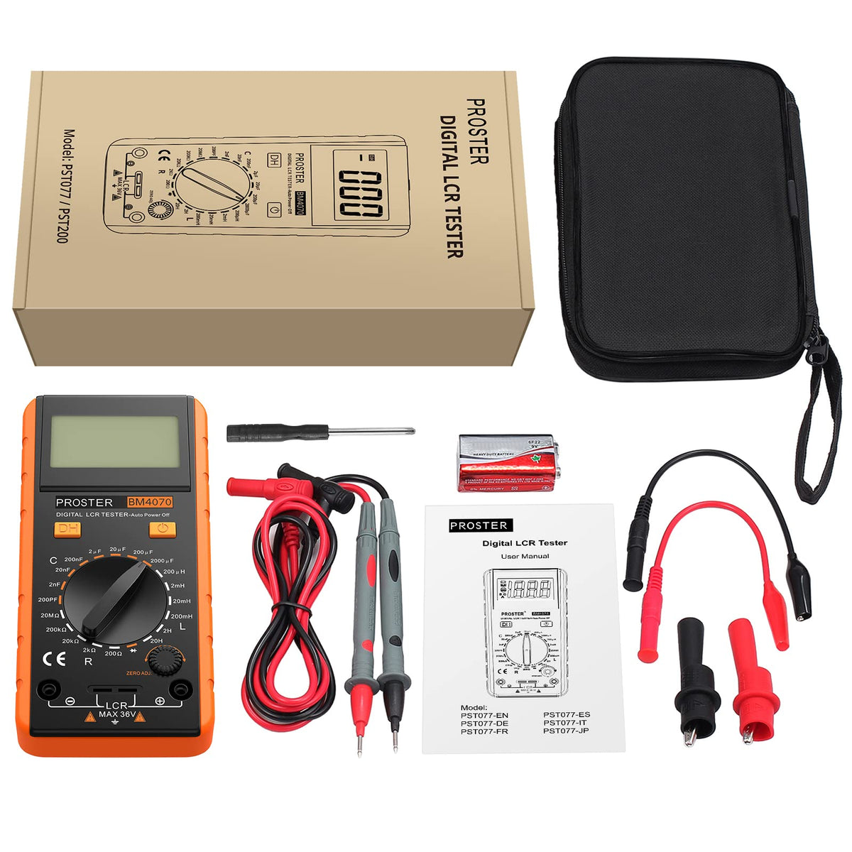 Proster LCR Meter complete kit includes all essentials for immediate use