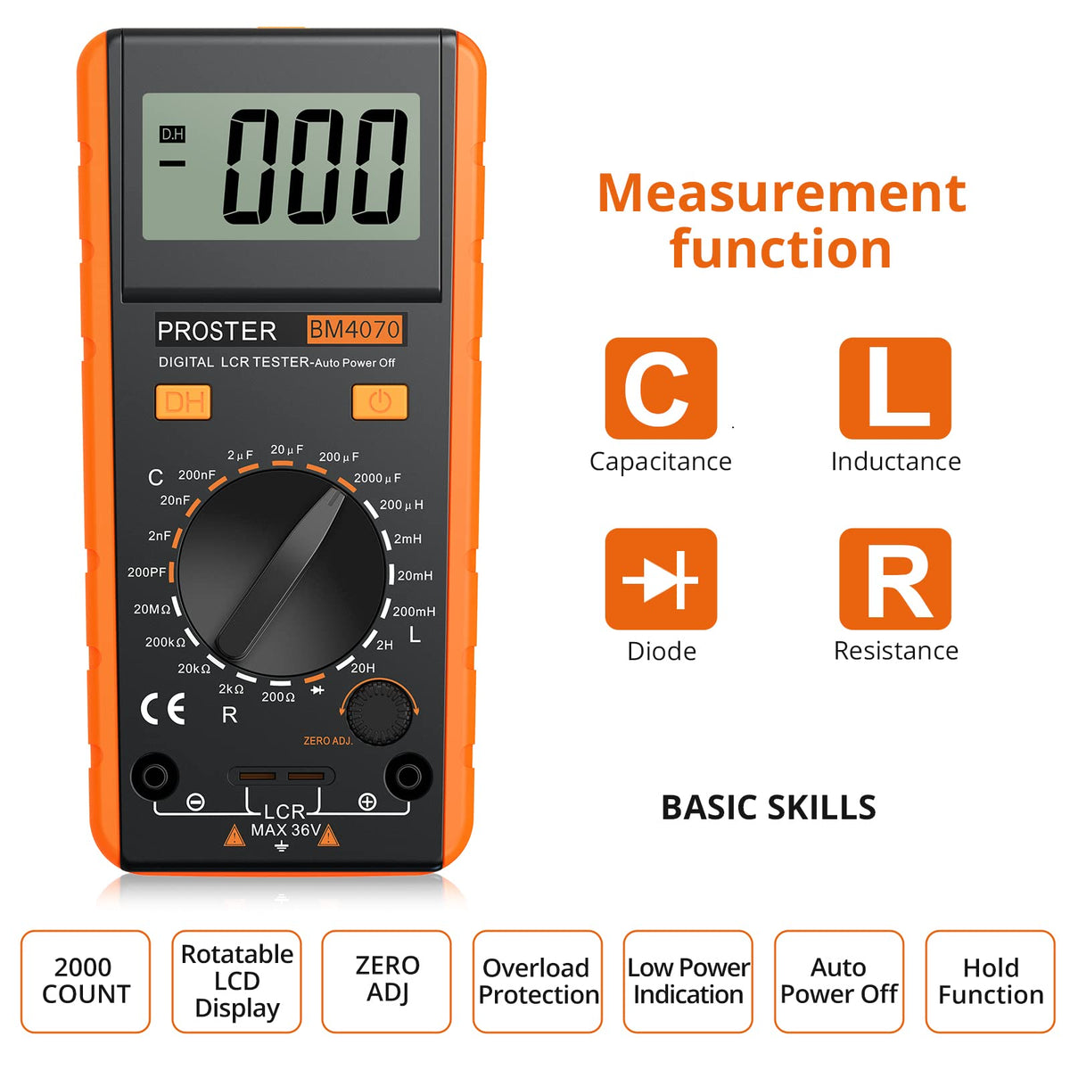 Proster LCR Meter digital display highlights high-contrast readings for quick checks
