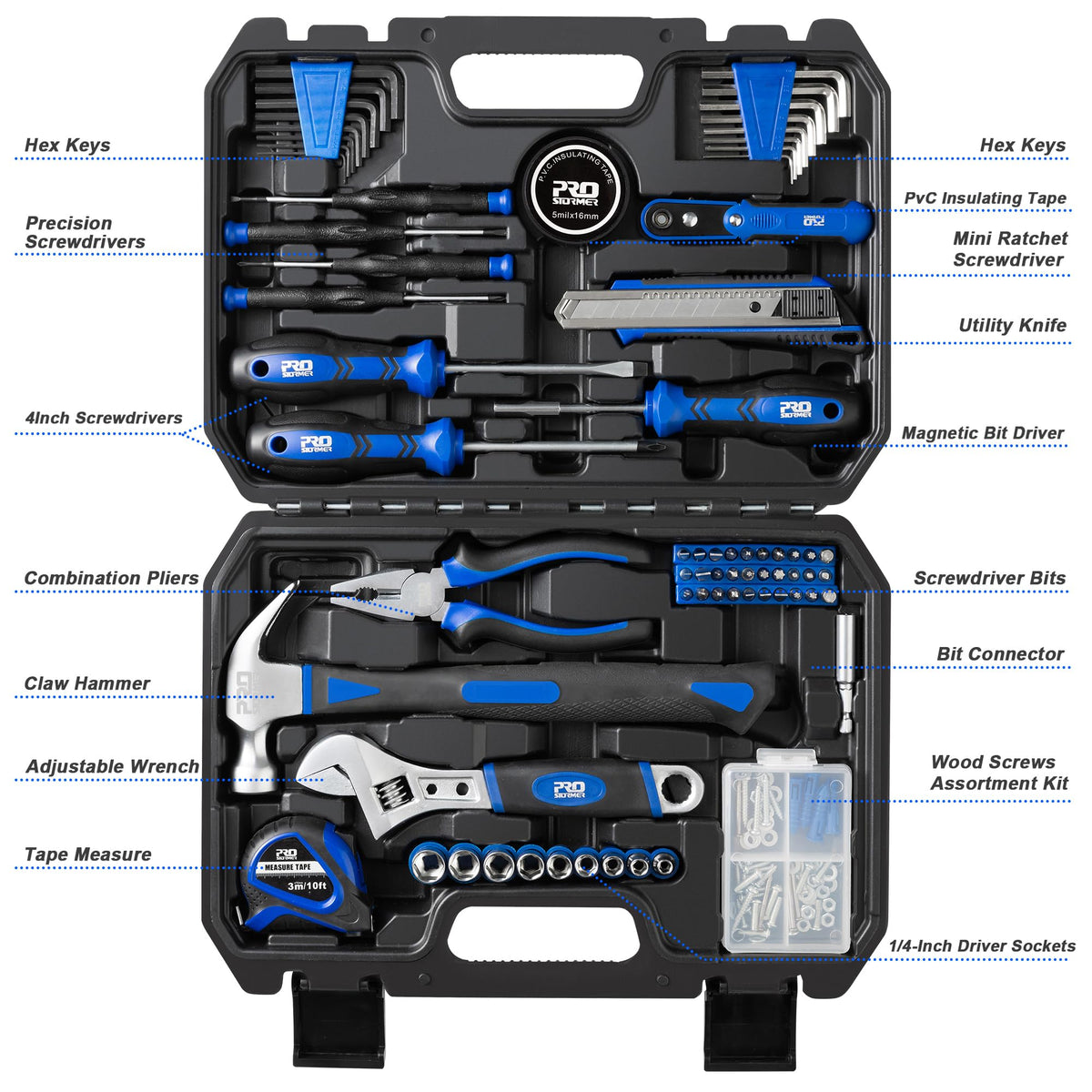 Case open reveals organized interior for transport.