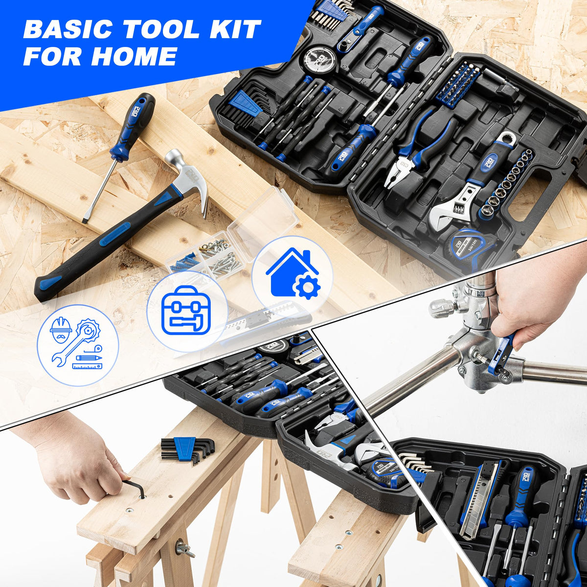 Claw hammer with non-slip grip for rough and light tasks.