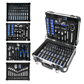 Prostormer 240-piece tool set in aluminum toolbox for organized transport.