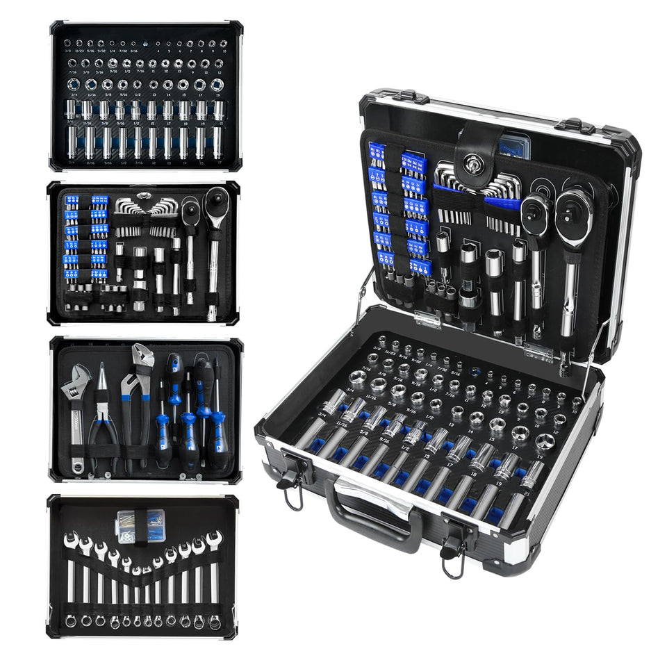 Prostormer 240-piece tool set in aluminum toolbox for organized transport.