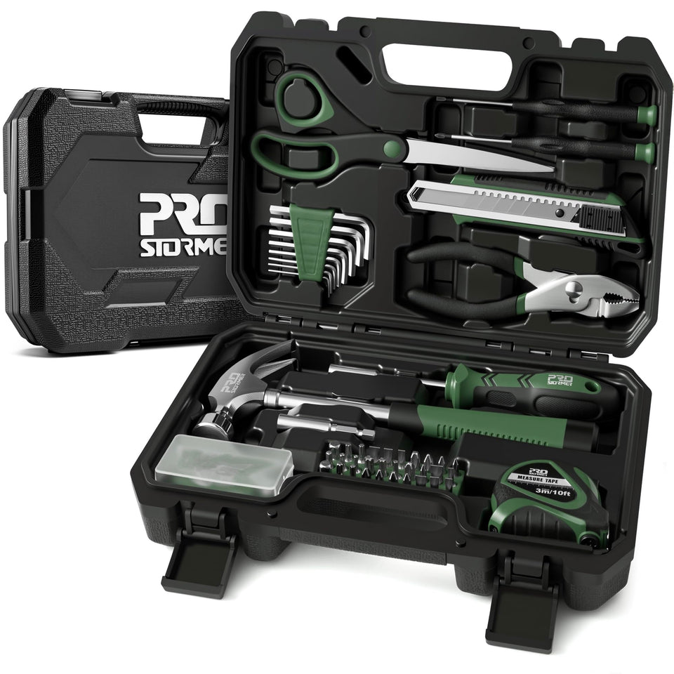 Prostormer 93-piece tool kit in green case for easy access.