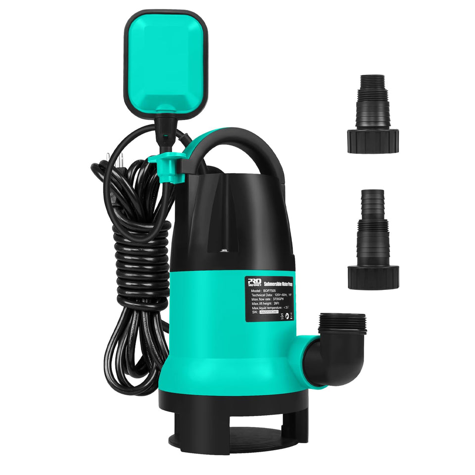 Prostormer sump pump with green body ready for reliable water removal