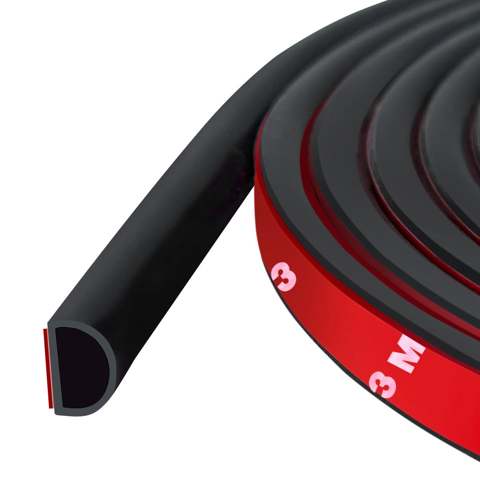 Protalwell silicone D-shaped weather strip in black for a tight door frame fit.