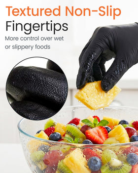 Protectmate rolled cuff nitrile gloves offer added strength and easy on/off.