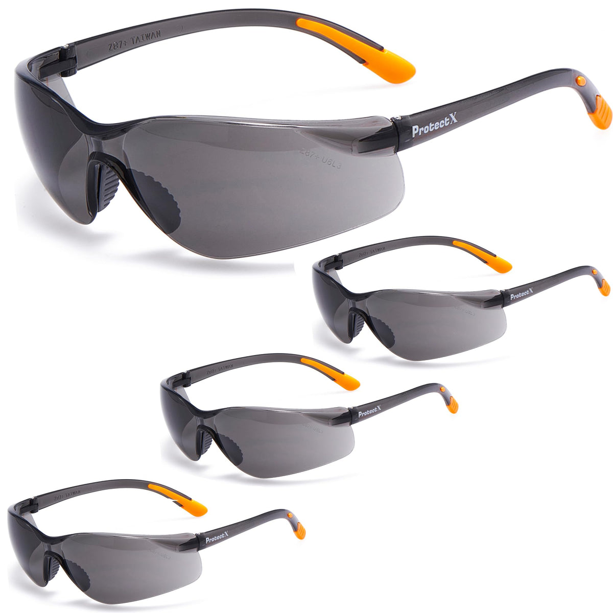 ProtectX 3-pack tinted safety glasses main view with wrap-around protection